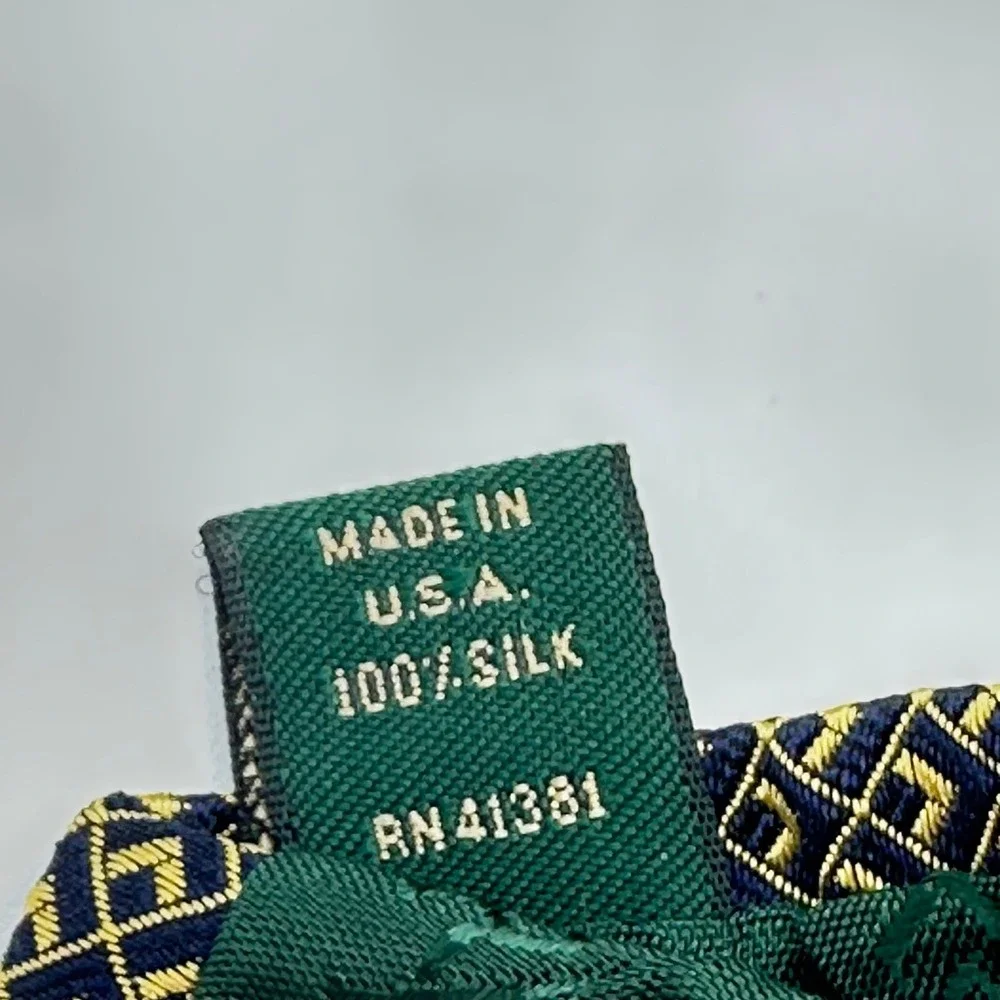 Lauren‎ Ralph Lauren Tie Mens One Size Navy Gold Geometric Silk Made in USA